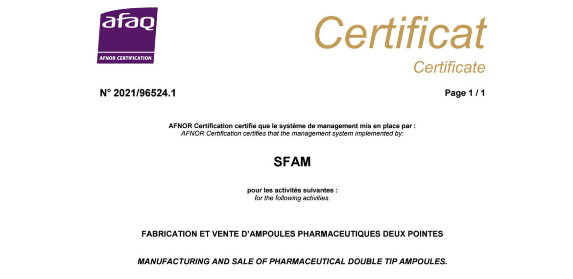 AFAQ ISO 15378 certification, quality assurance of pharmaceutical packaging