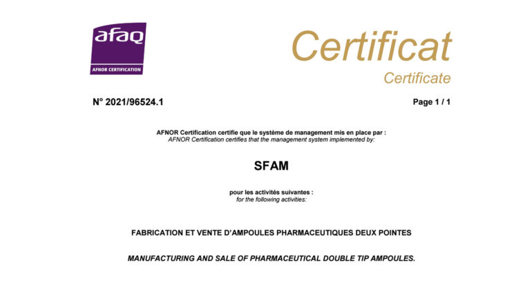 AFAQ ISO 15378 certification, quality assurance of pharmaceutical packaging
